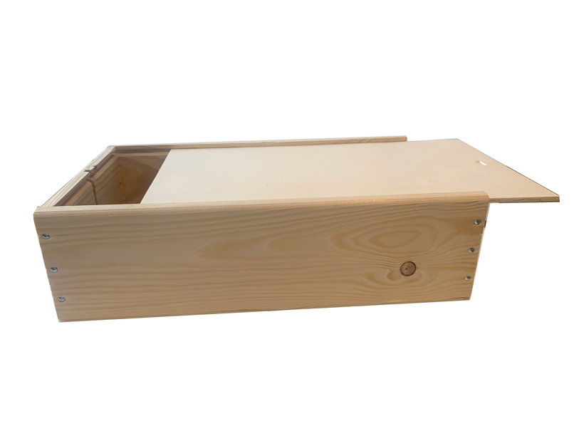 Houten Wijnkist met schuifdeksel voor 2 flessen