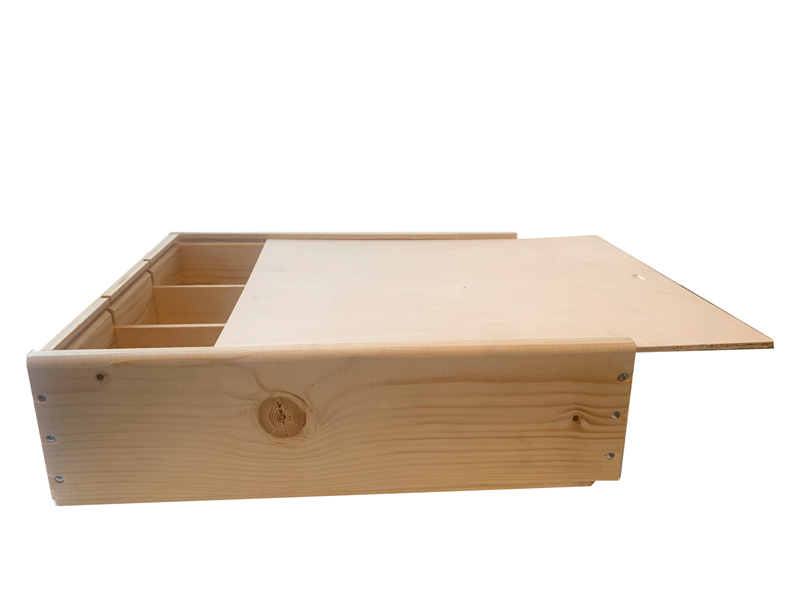 Houten Wijnkist met schuifdeksel voor 3 flessen